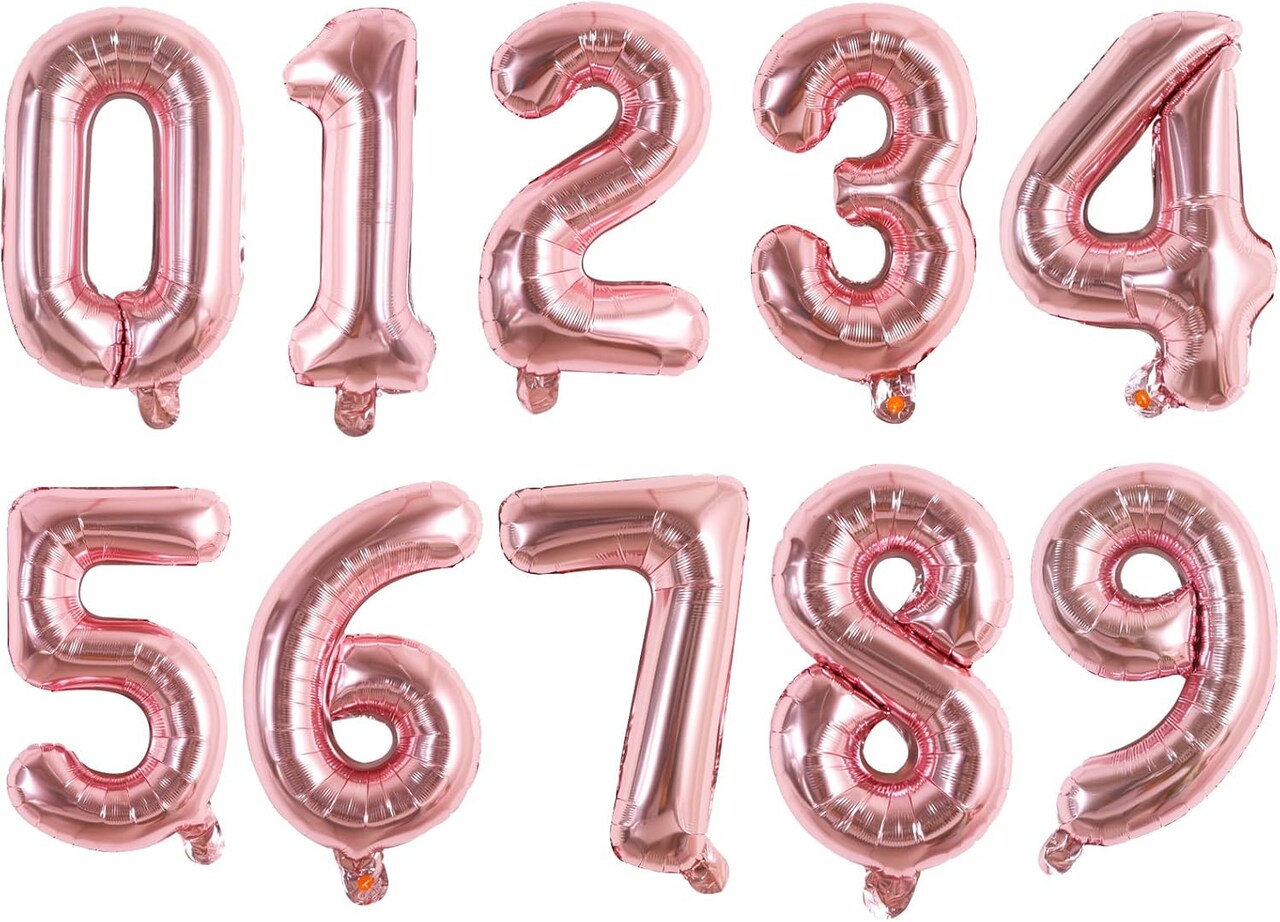 16" Rose Gold Number Balloons – 0-9 Mylar Foil Balloons, 10PCS for Birthday, Anniversary, Graduation, Baby Shower & Party Decorations (Rose Gold) 8 x 6 x 0.2 inches